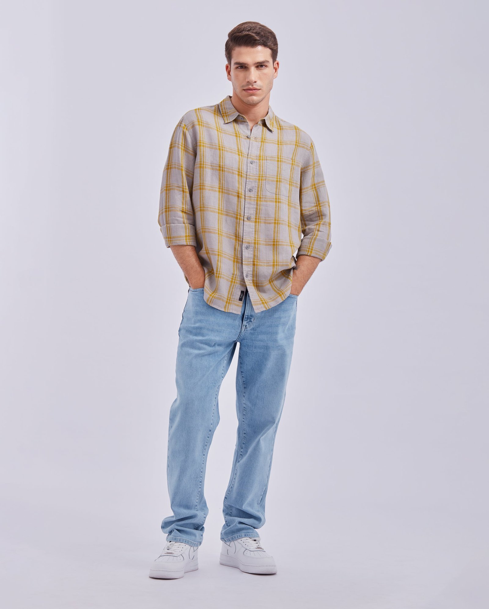 Grey And Yellow Linen Check Shirt - Image 6