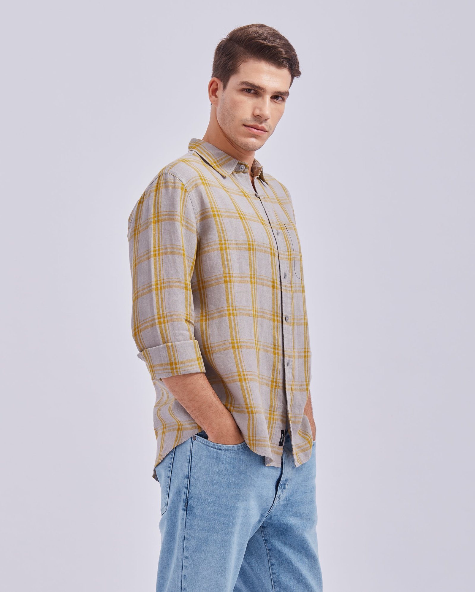 Grey And Yellow Linen Check Shirt - Image 5