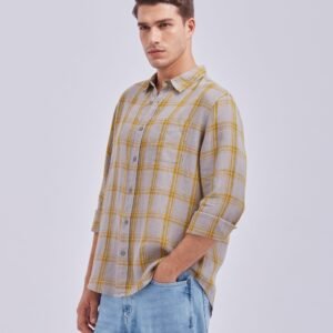 Grey And Yellow Linen Check Shirt