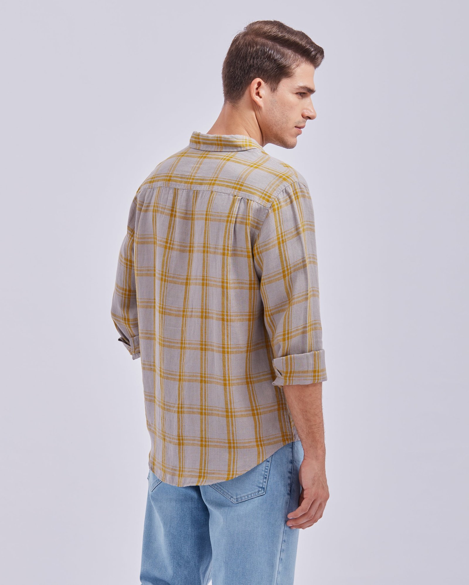 Grey And Yellow Linen Check Shirt - Image 4