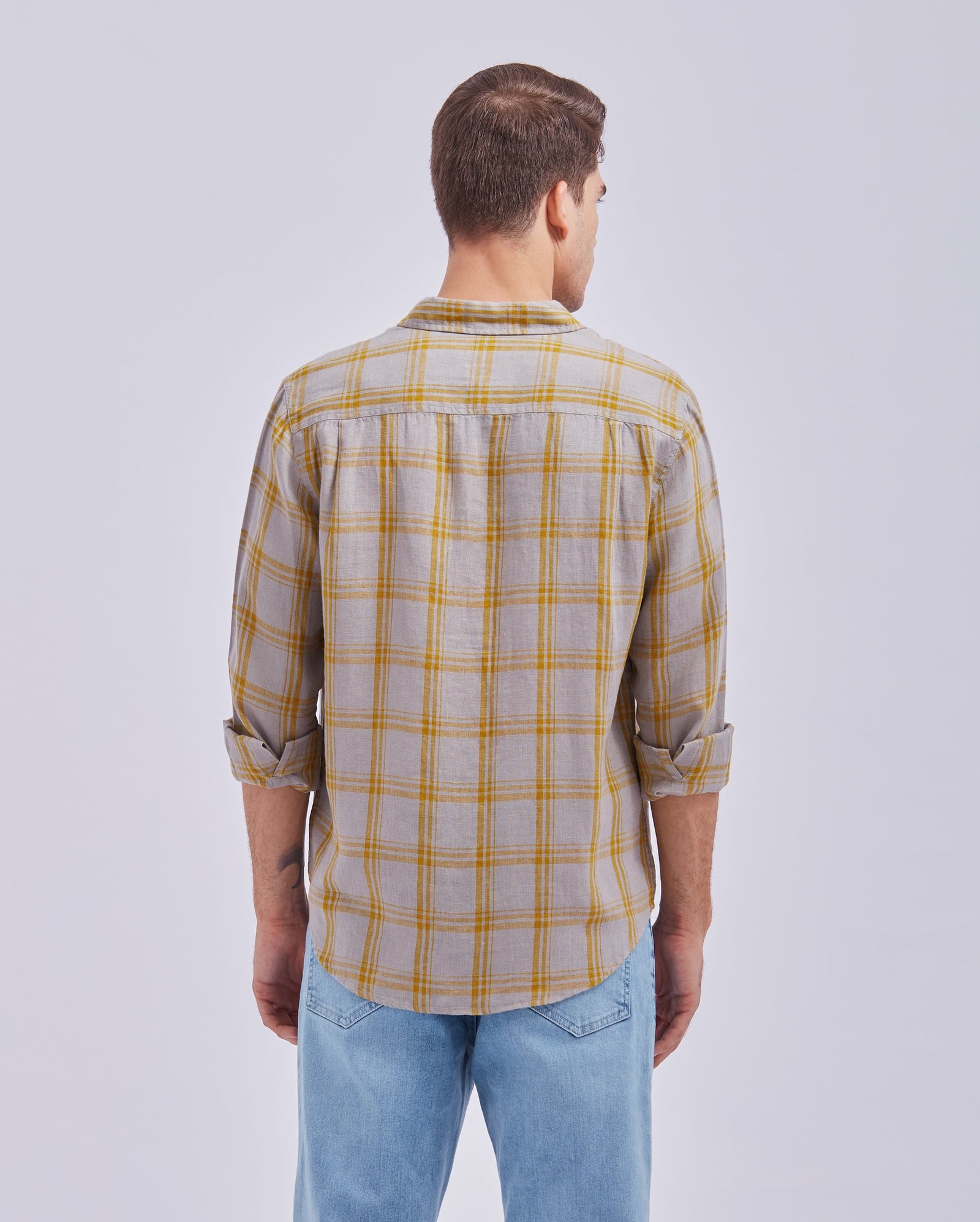 Grey And Yellow Linen Check Shirt - Image 2