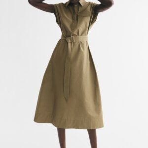Collared tie-belt dress